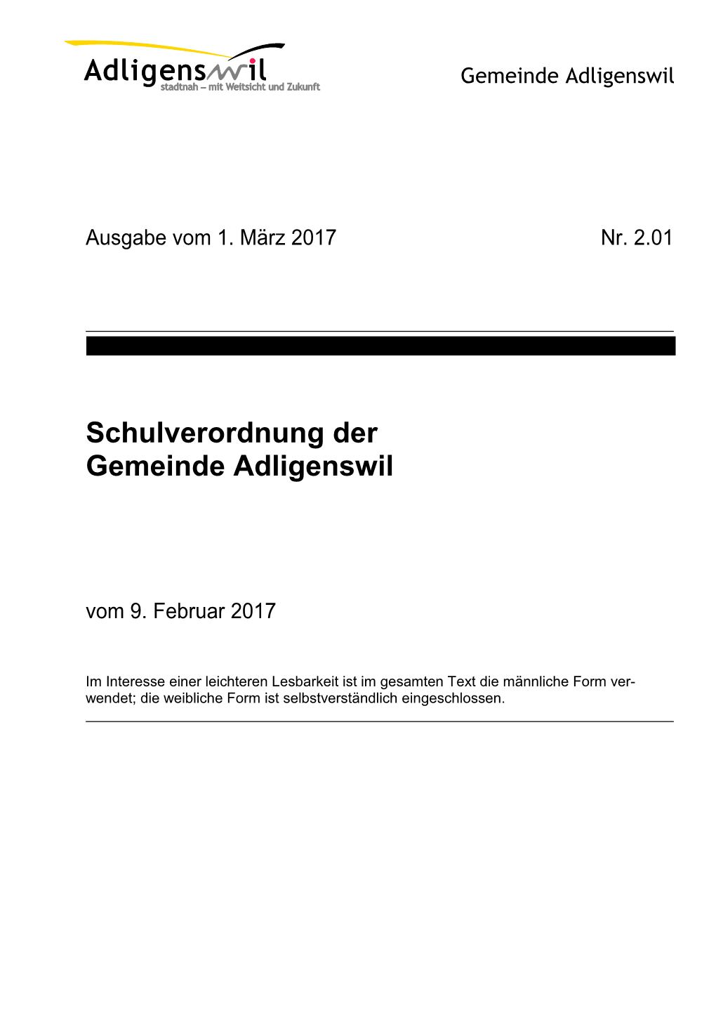 Schulverordnung Der Gemeinde Adligenswil