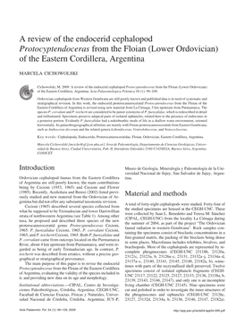 A Review of the Endocerid Cephalopod Protocyptendoceras from the Floian (Lower Ordovician) of the Eastern Cordillera, Argentina