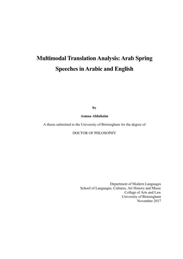 Multimodal Translation Analysis: Arab Spring Speeches in Arabic and English