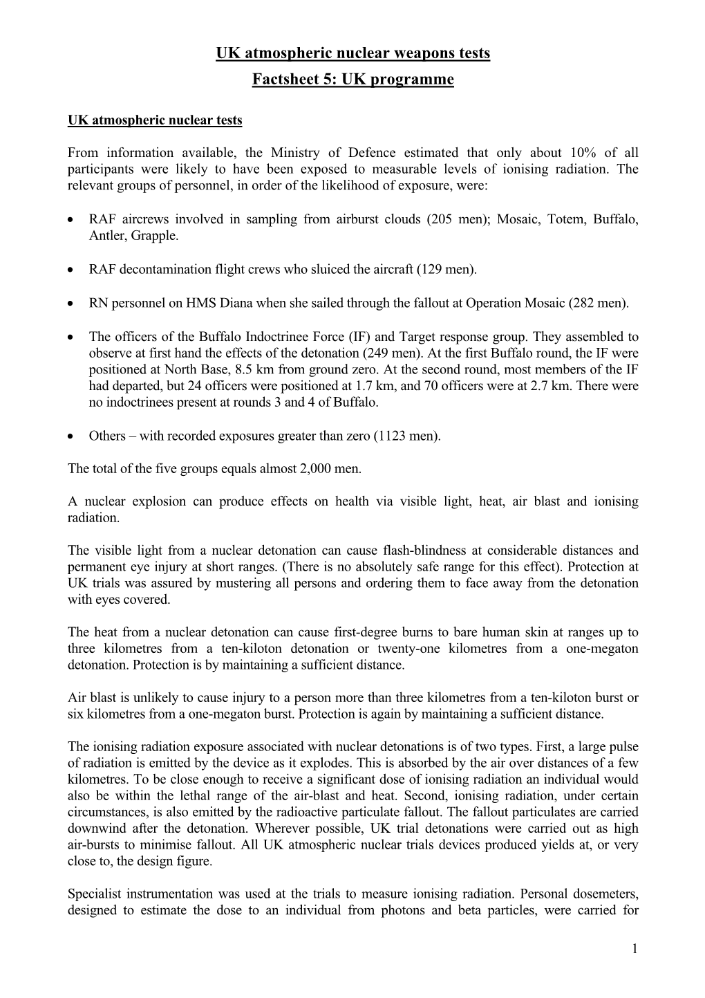 UK Atmospheric Nuclear Weapons Tests Factsheet 5: UK Programme