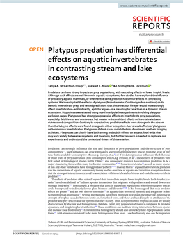 Platypus Predation Has Differential Effects on Aquatic Invertebrates In