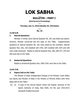 Lok Sabha ___ Bulletin – Part I