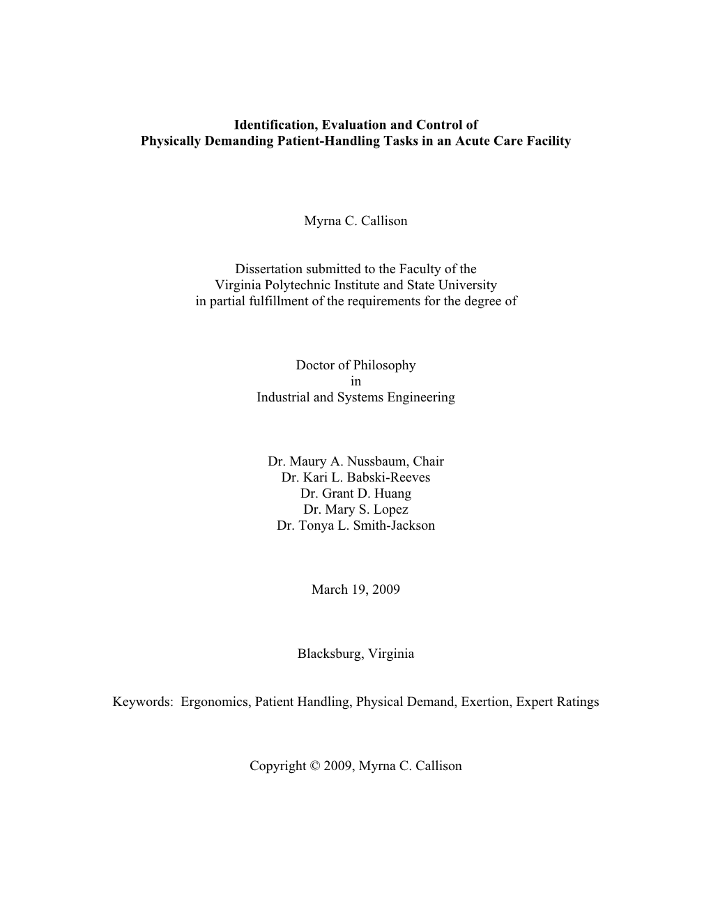 Identification, Evaluation and Control of Physically Demanding Patient-Handling Tasks in an Acute Care Facility