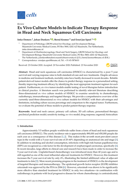 Ex Vivo Culture Models to Indicate Therapy Response in Head and Neck Squamous Cell Carcinoma