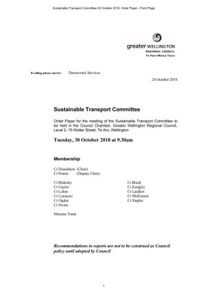Sustainable Transport Committee 30 October 2018, Order Paper - Front Page