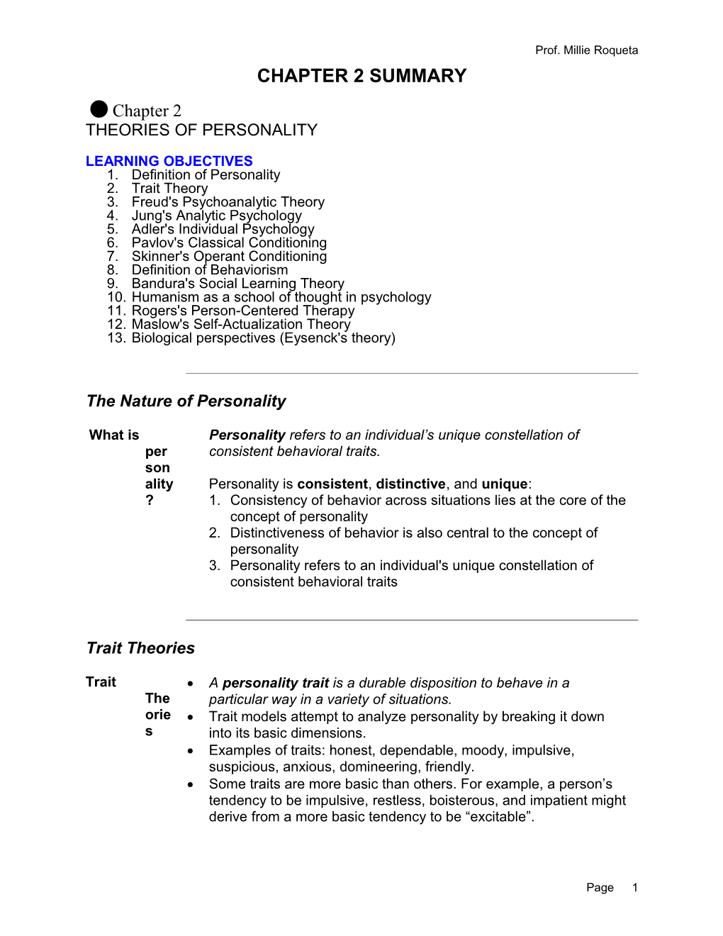 Prof. Millie Roqueta - ISS 1161 Chapter 2 Summary