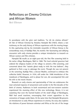 Reflections on Cinema Criticism and African Women Beti Ellerson