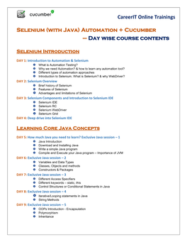 Careerit Online Trainings Selenium (With Java) Automation + Cucumber
