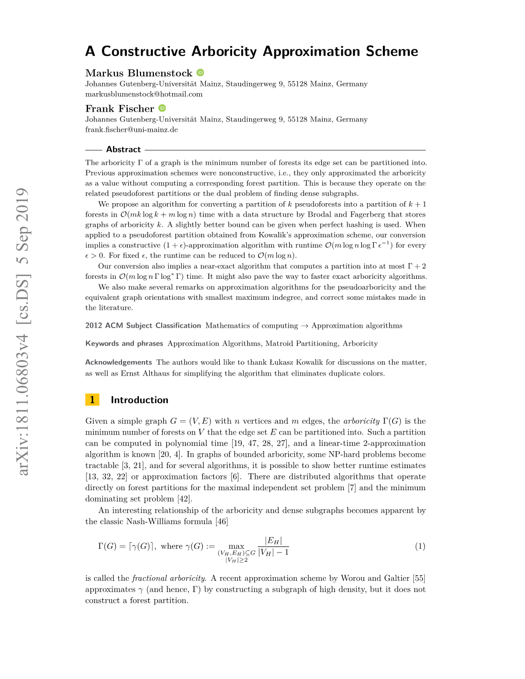 A Constructive Arboricity Approximation Scheme