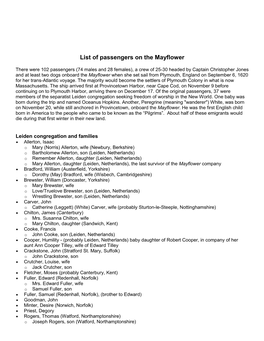 List of Passengers on the Mayflower