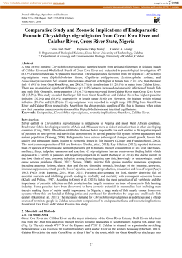 Comparative Study and Zoonotic Implications of Endoparasitic Fauna in Chrysichthys Nigrodigitatus from Great Kwa River and Calabar River, Cross River State, Nigeria