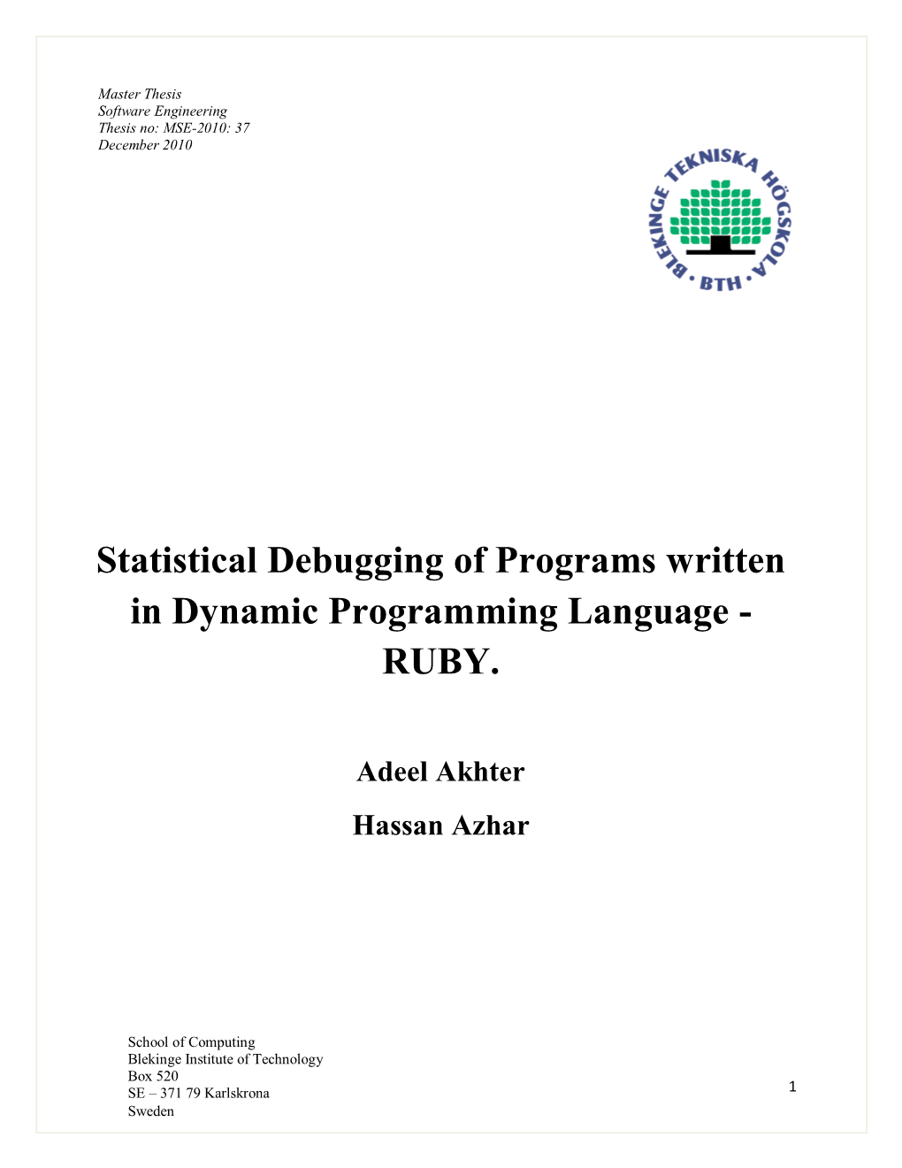 Statistical Debugging of Programs Written in Dynamic Programming Language - RUBY