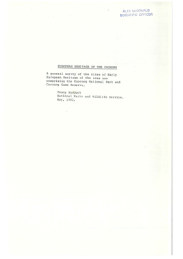EUROPEAN HERITAGE of the COORONG a General Survey of the Sites of Early European Heritage of the Area Now Comprising the Coorong