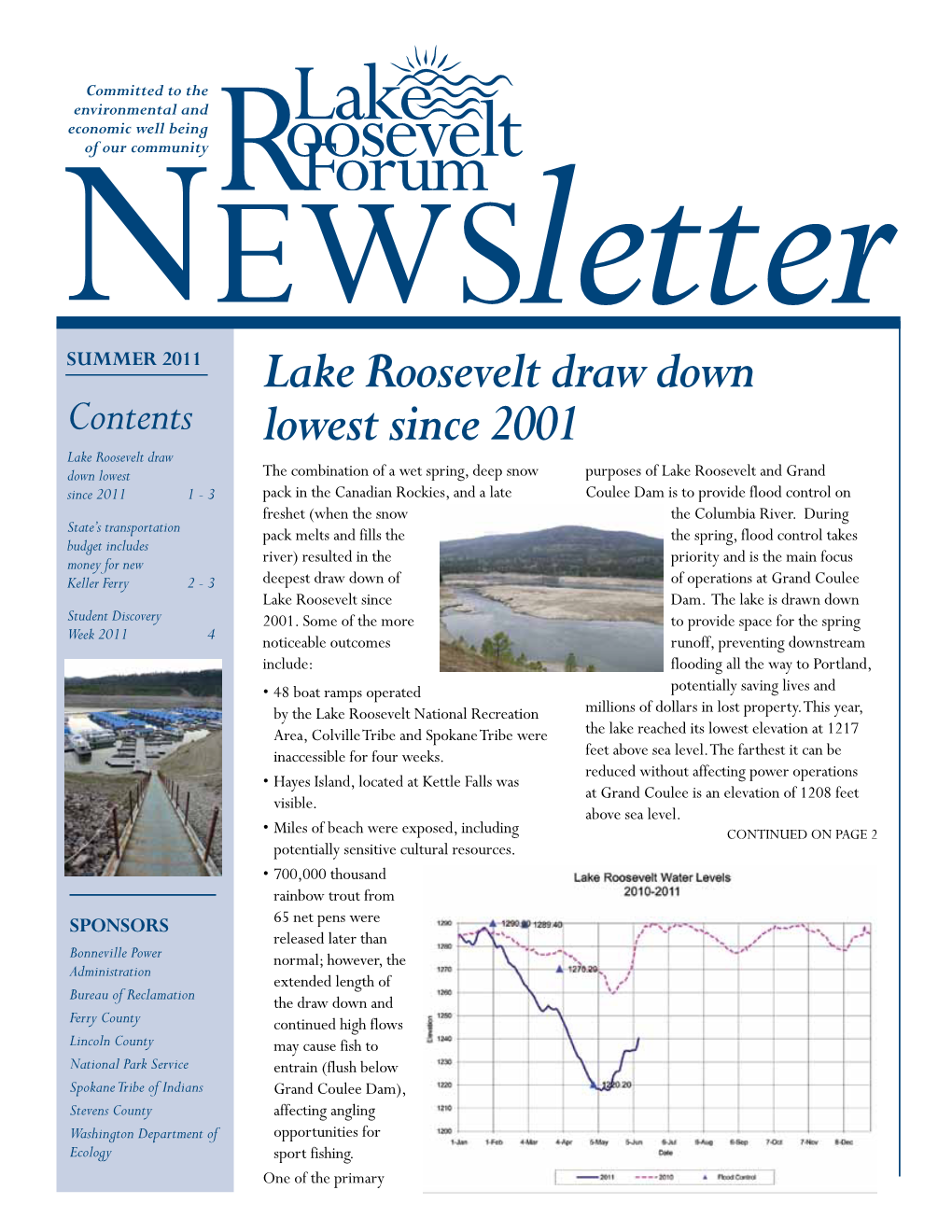 Lake Roosevelt Draw Down Lowest Since 2001 Continued from Page 1 Refill of the Lake in June Is Equally Dramatic