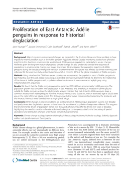 Proliferation of East Antarctic Adélie Penguins in Response to Historical