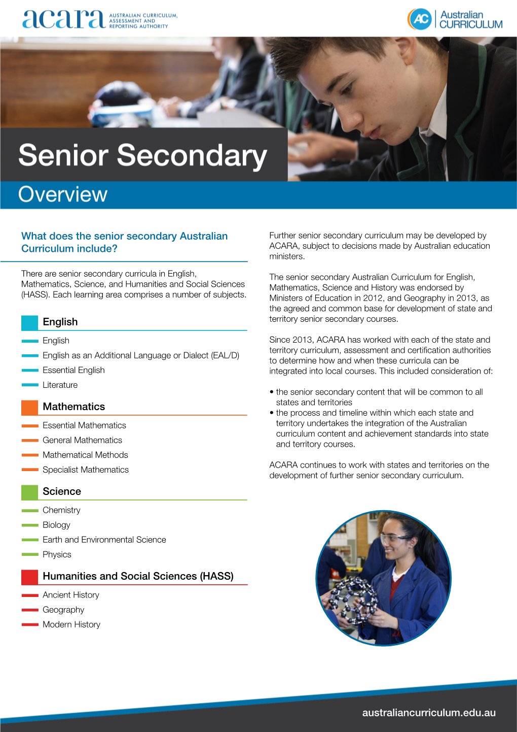 What Does the Senior Secondary Australian Curriculum Include