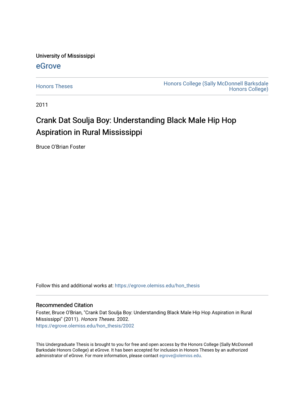 Crank Dat Soulja Boy: Understanding Black Male Hip Hop Aspiration in Rural Mississippi