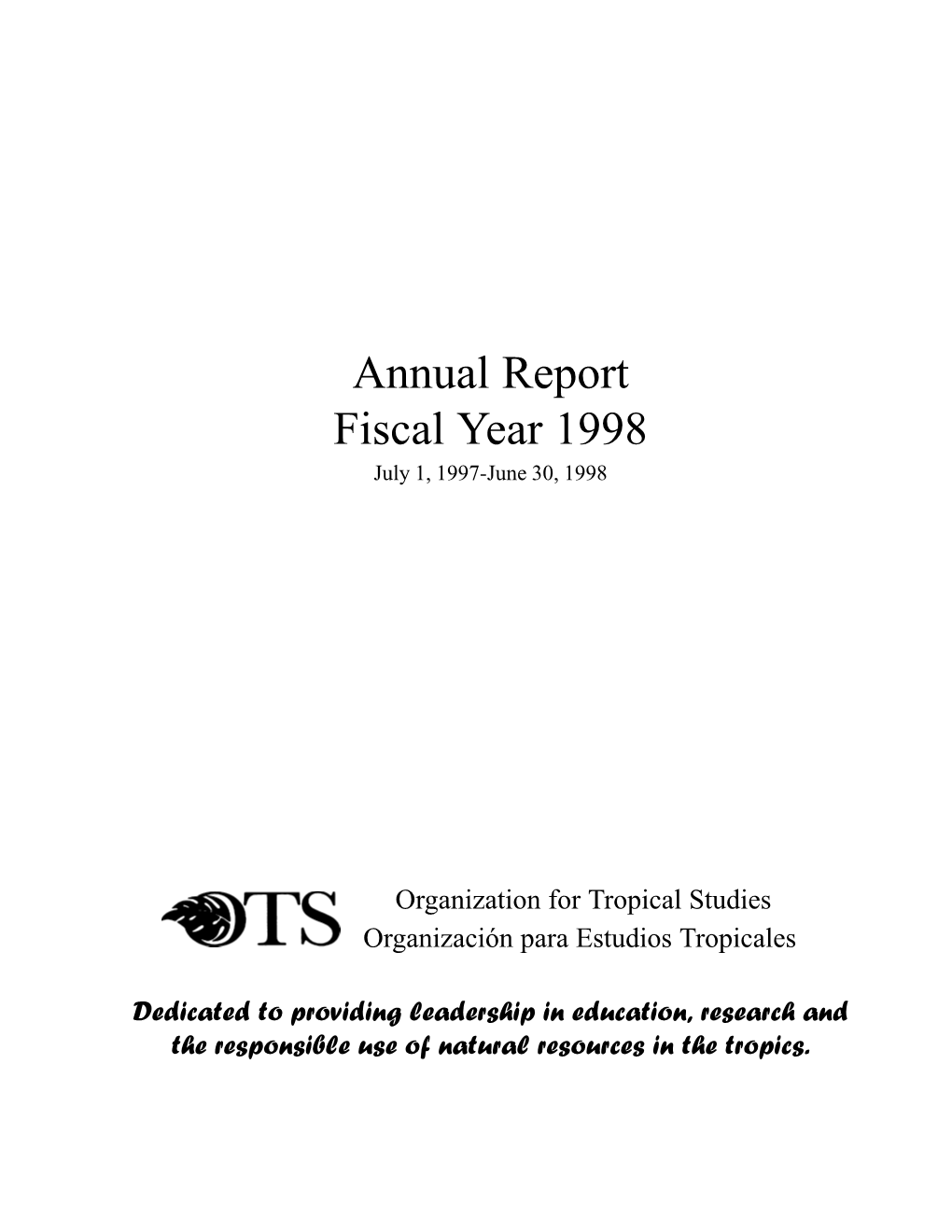 Annual Report Fiscal Year 1998 July 1, 1997-June 30, 1998