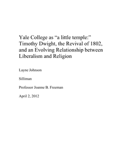 Timothy Dwight, the Revival of 1802, and an Evolving Relationship Between Liberalism and Religion