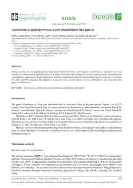 Akanthomyces Lepidopterorum, a New Lecanicillium-Like Species