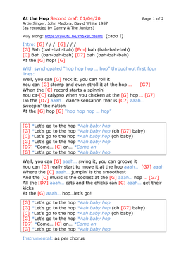 At the Hop Second Draft 01/04/20 Page 1 of 2 Artie Singer, John Medora, David White 1957 (As Recorded by Danny & the Juniors)