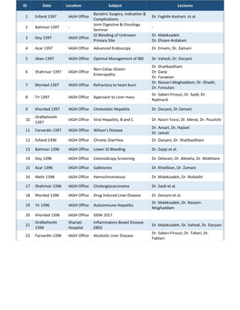 ID Date Location Subject Lectures 1 Esfand 1397 IAGH Office Bariatric