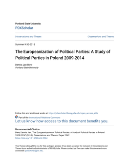 The Europeanization of Political Parties: a Study of Political Parties in Poland 2009-2014