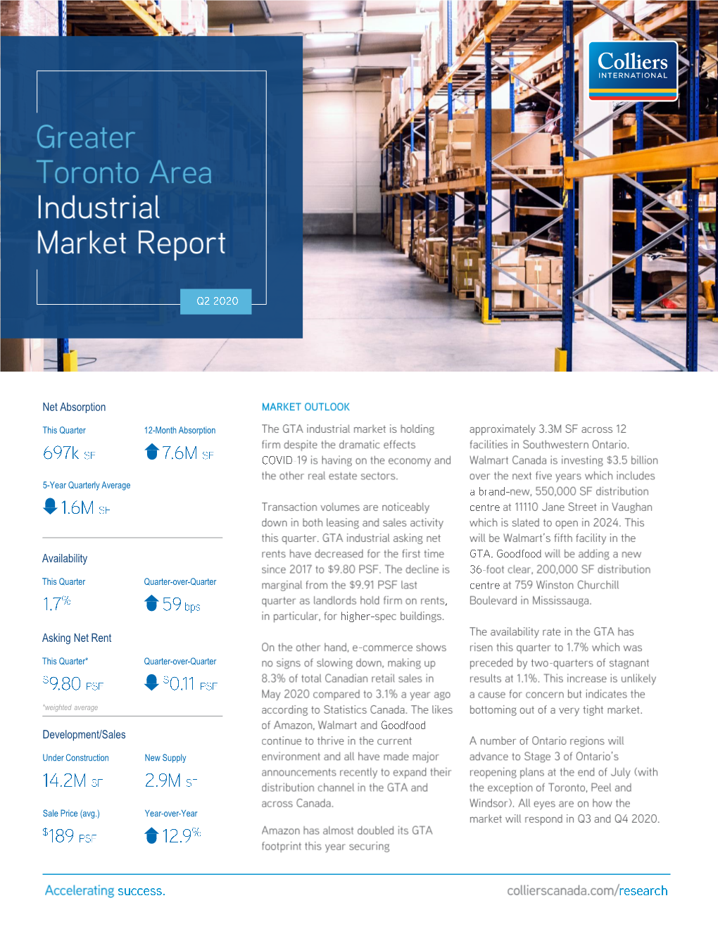 Colliers GTA Industrial Market Report Q2 2020 1