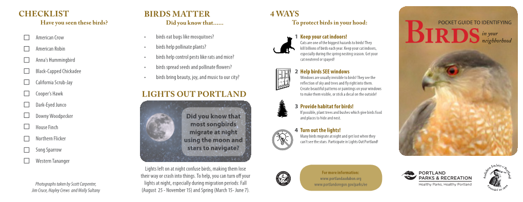 Birds Matter Lights out Portland 4 Ways Checklist