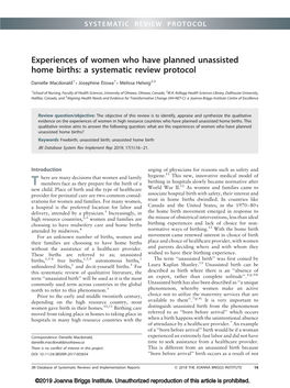 Experiences of Women Who Have Planned Unassisted Home Births: a Systematic Review Protocol