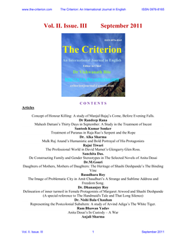Vol. II. Issue. III September 2011