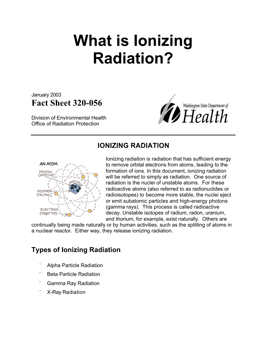 What Is Ionizing Radiation Fact Sheet