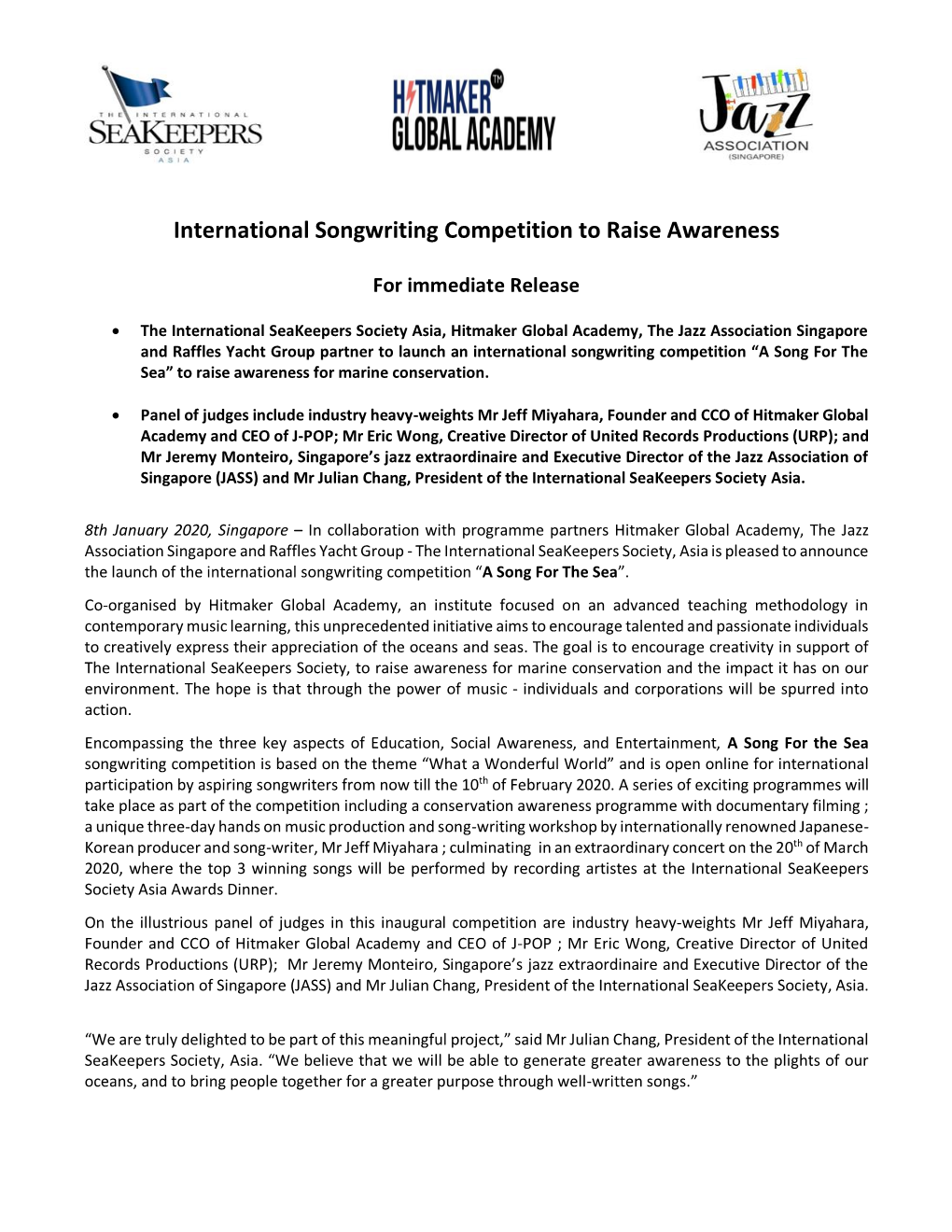 International Songwriting Competition to Raise Awareness