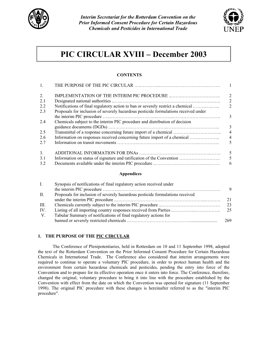 PIC CIRCULAR XVIII – December 2003