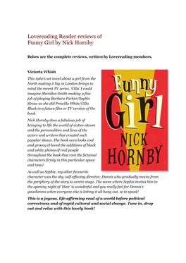 Lovereading Reader Reviews of Funny Girl by Nick Hornby