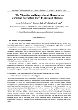 The Migration and Integration of Moroccan and Ukrainian Migrants in Italy: Policies and Measures
