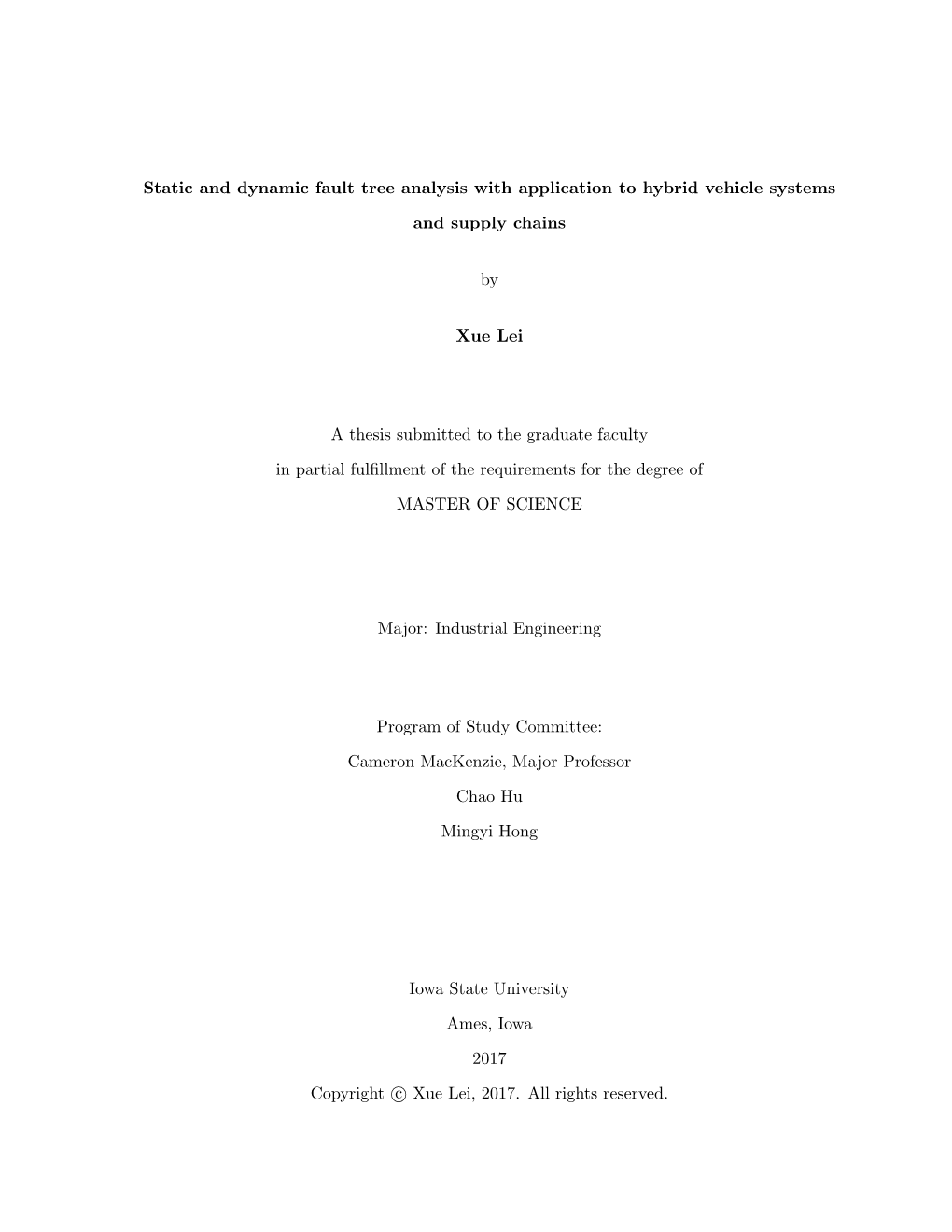 Static and Dynamic Fault Tree Analysis with Application to Hybrid Vehicle Systems