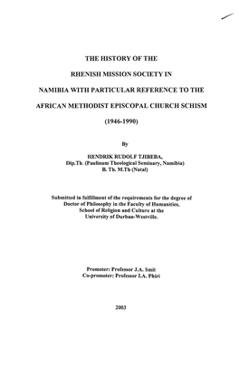 THE Mstory of the RHENISH MISSION SOCIETY in NAMIBIA