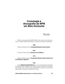 Cronologia E Discografia Da MPB Em Belo Horizonte