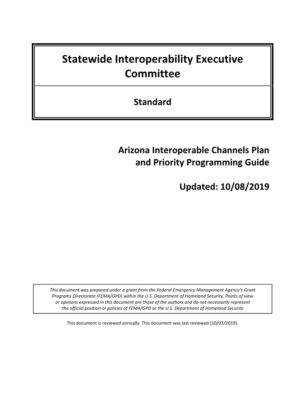 Arizona Interoperable Channels Plan and Priority Programming Guide