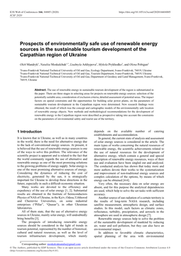 Prospects of Environmentally Safe Use of Renewable Energy Sources in the Sustainable Tourism Development of the Carpathian Region of Ukraine