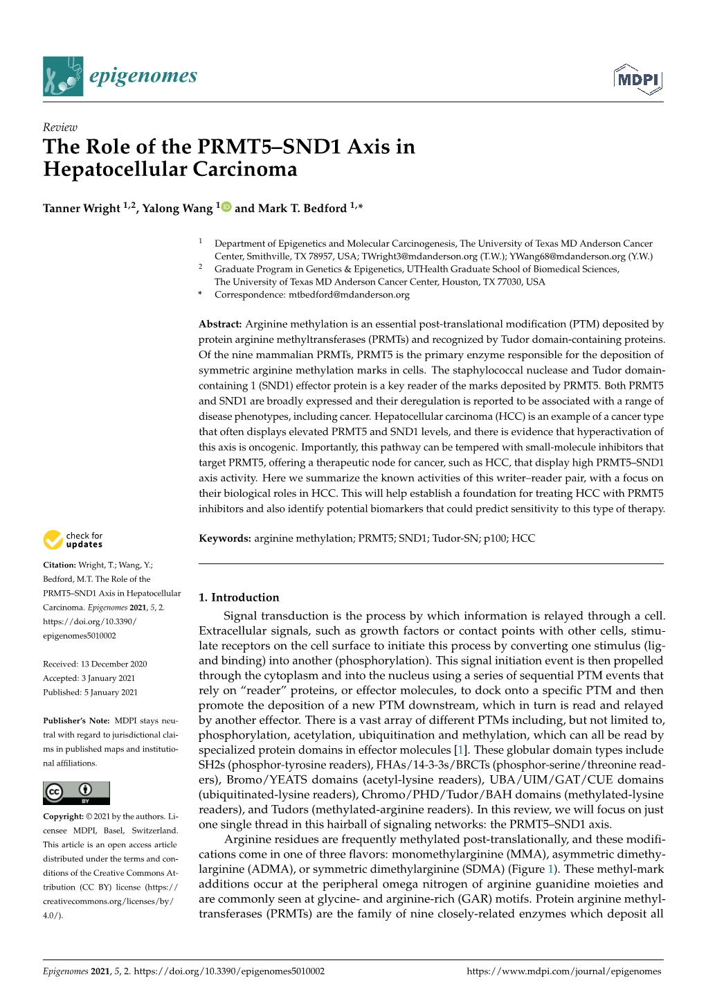 The Role of the PRMT5–SND1 Axis in Hepatocellular Carcinoma