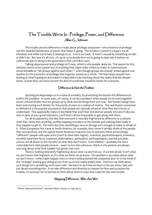 The Trouble We''re In: Privilege, Power, and Difference