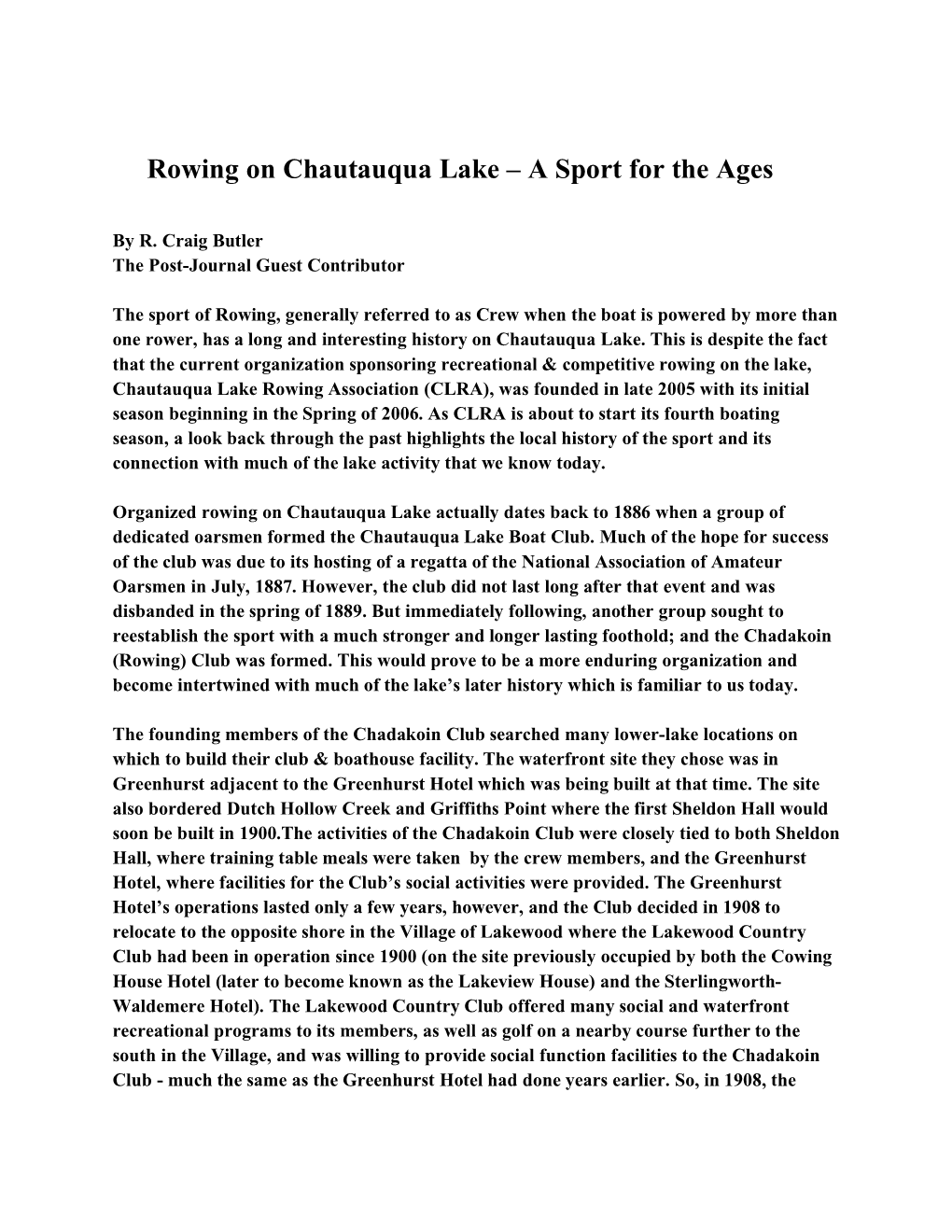 Rowing on Chautauqua Lake – a Sport for the Ages