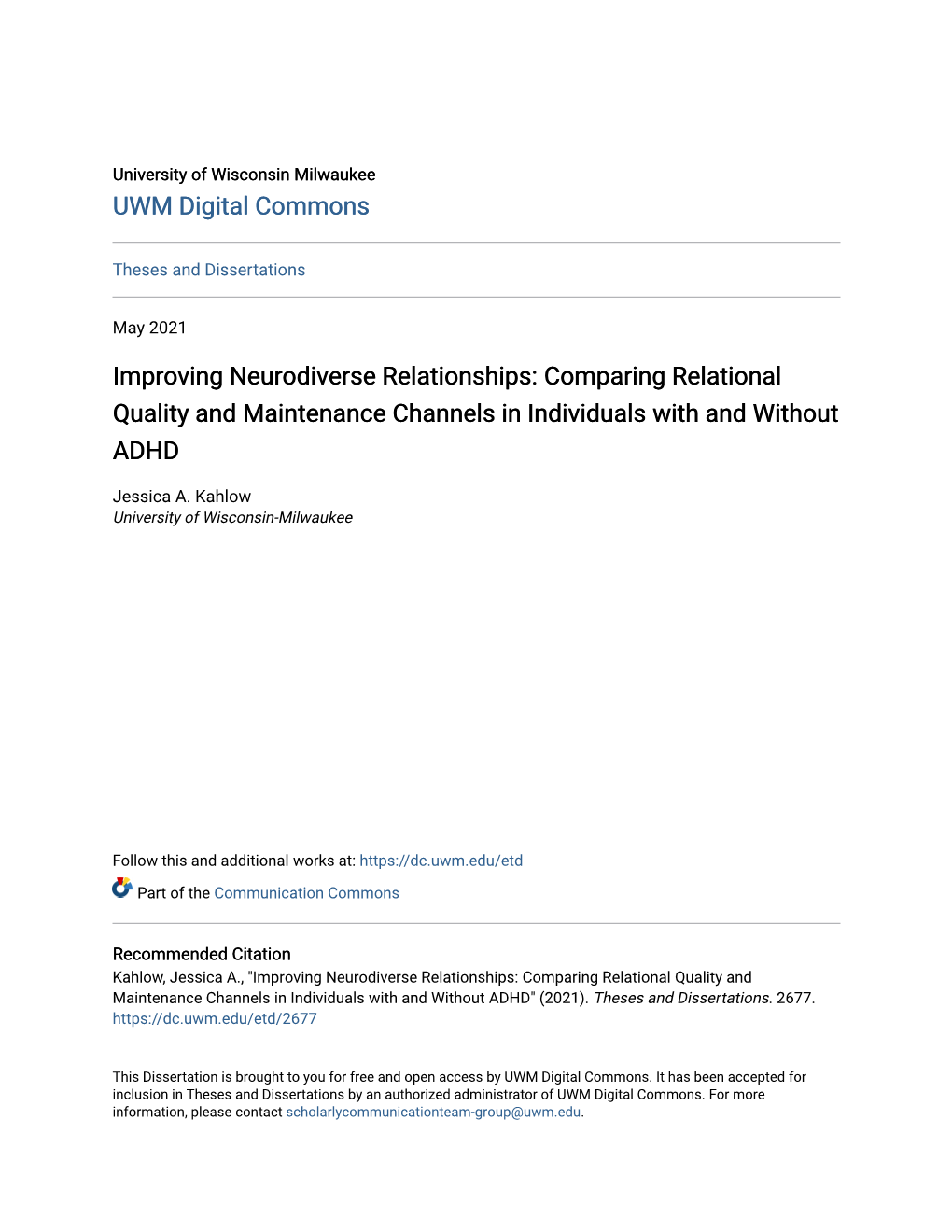 Improving Neurodiverse Relationships: Comparing Relational Quality and Maintenance Channels in Individuals with and Without ADHD