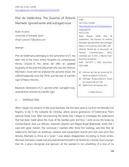 Pilar De Valderrama, the Guiomar of Antonio Machado. Ignored Writer and Outraged Musewas Conducted Using Qualitative Methods