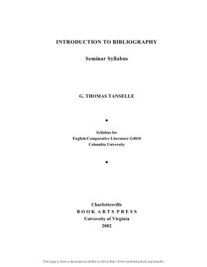 Introduction to Bibliography