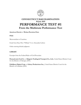 July 2019 PERFORMANCE TEST #1 from the Multistate Performance Test