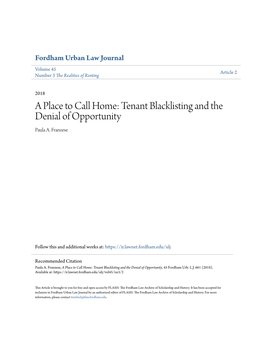 Tenant Blacklisting and the Denial of Opportunity Paula A