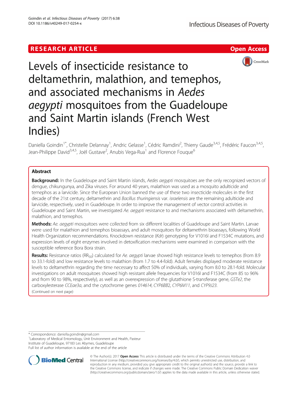 Levels of Insecticide Resistance to Deltamethrin, Malathion, And